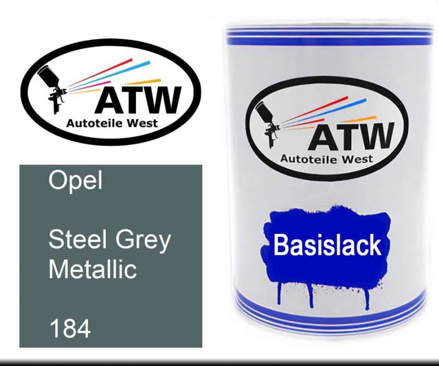 Opel, Steel Grey Metallic, 184: 500ml Lackdose, von ATW Autoteile West.